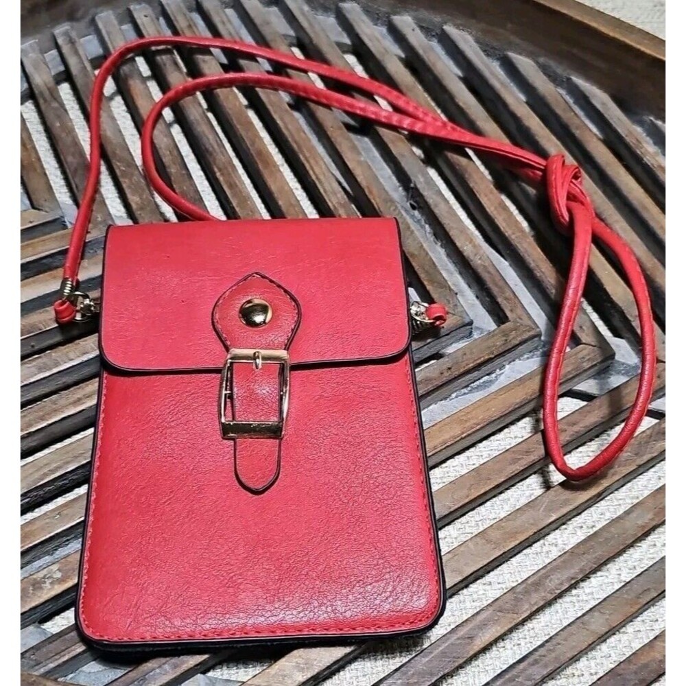Convenient MIni Crossbody Retro Buckle PU Mobile Phone Travel Bag Purse Red